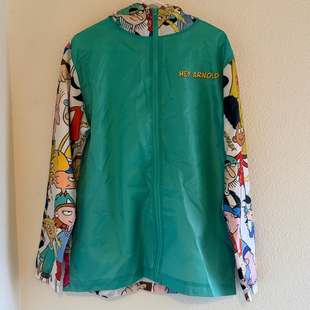 Nickelodeon Unisex Adult M‎ Hey Arnold Hooded Windbreaker Y2K Jacket NWOT
